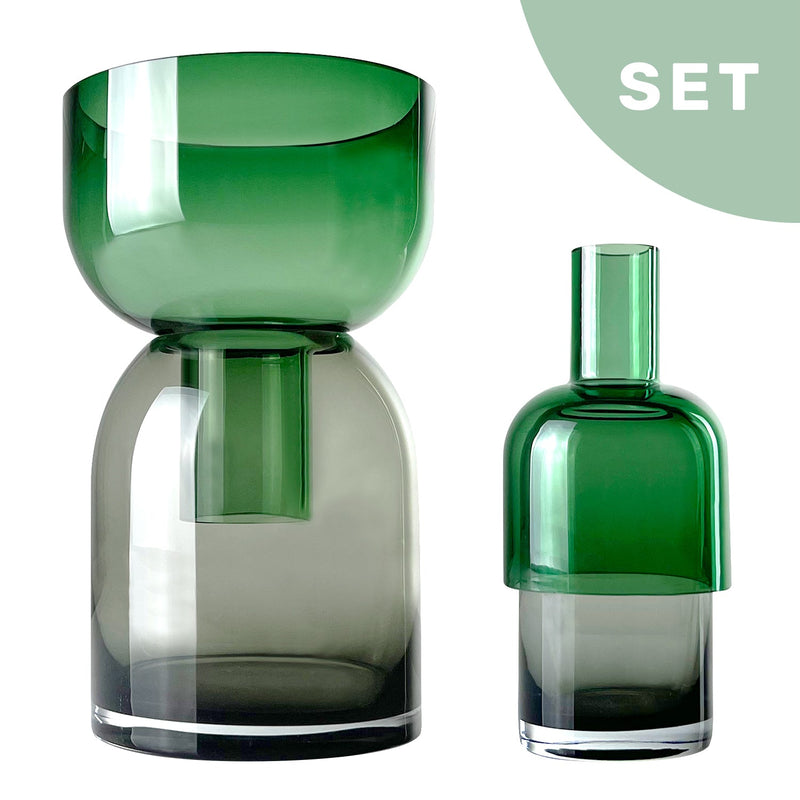 Vasen Set gross in grau/grün ; klein in grau/grün